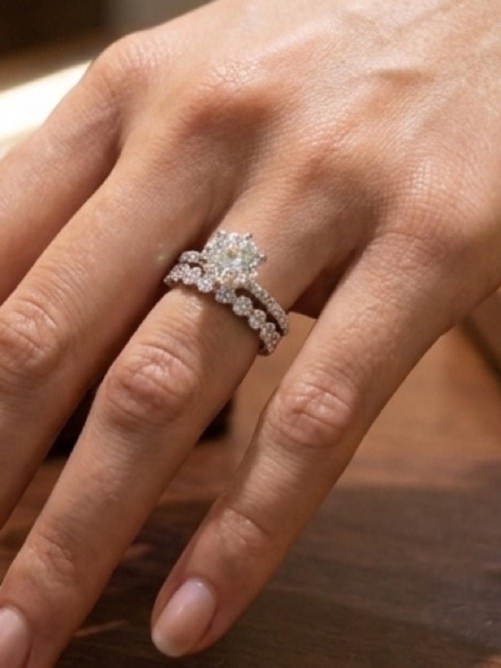 NWT 1ct Round Cut Moissanite Ring & Eternity Band set (.925 Sterling Silver)